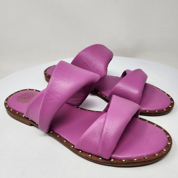 Vince Camuto Palennie Puffy Flat Slide Sandals Women 7M Pink Deep Orchid Leather - Picture 1 of 13